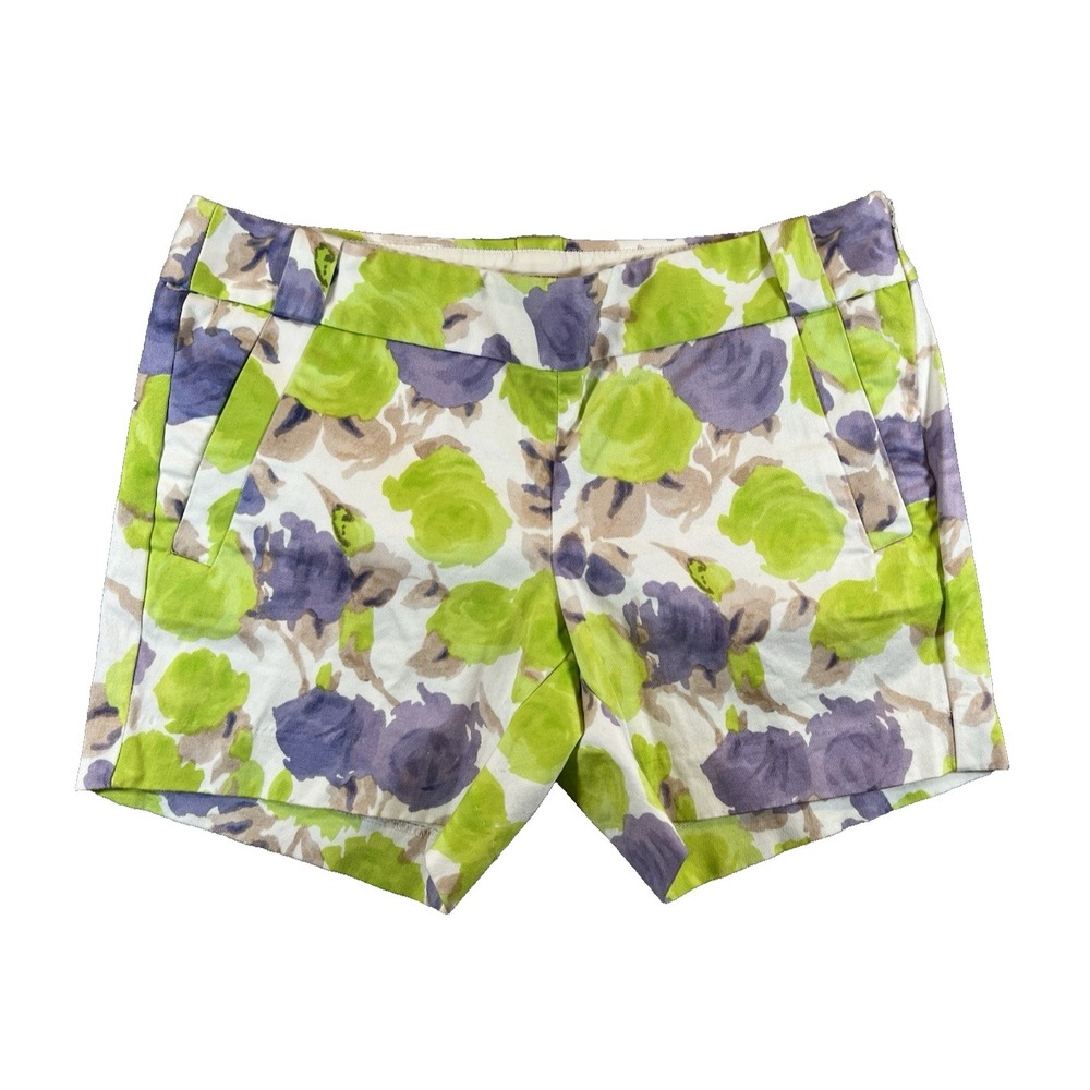 J. Crew Chino Shorts Womens Floral Green Multicolor Side Zipper Sz 4 pockets